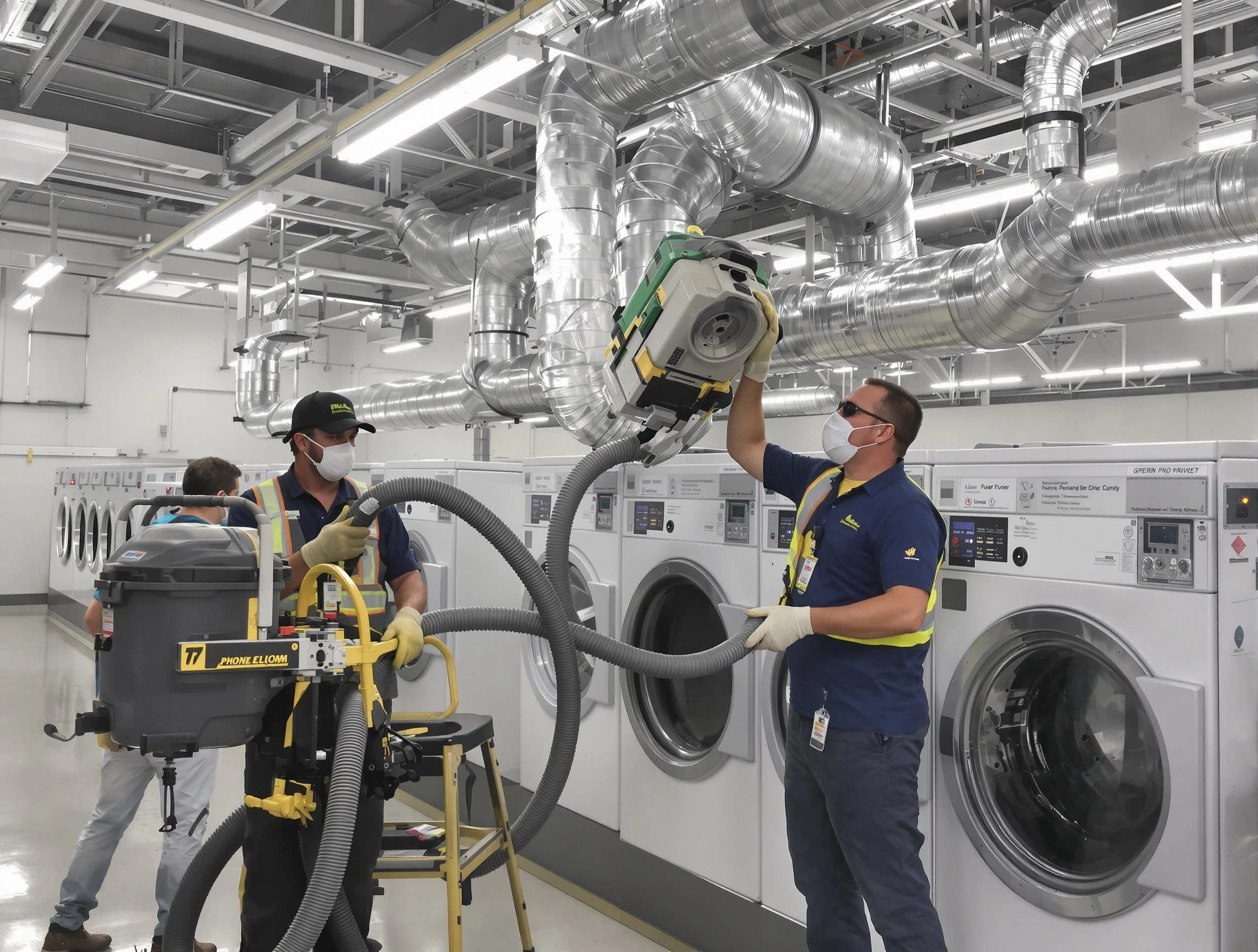 Peters Dryer Vent Cleaning team cleaning large-scale industrial dryer vent systems at a facility in Peters