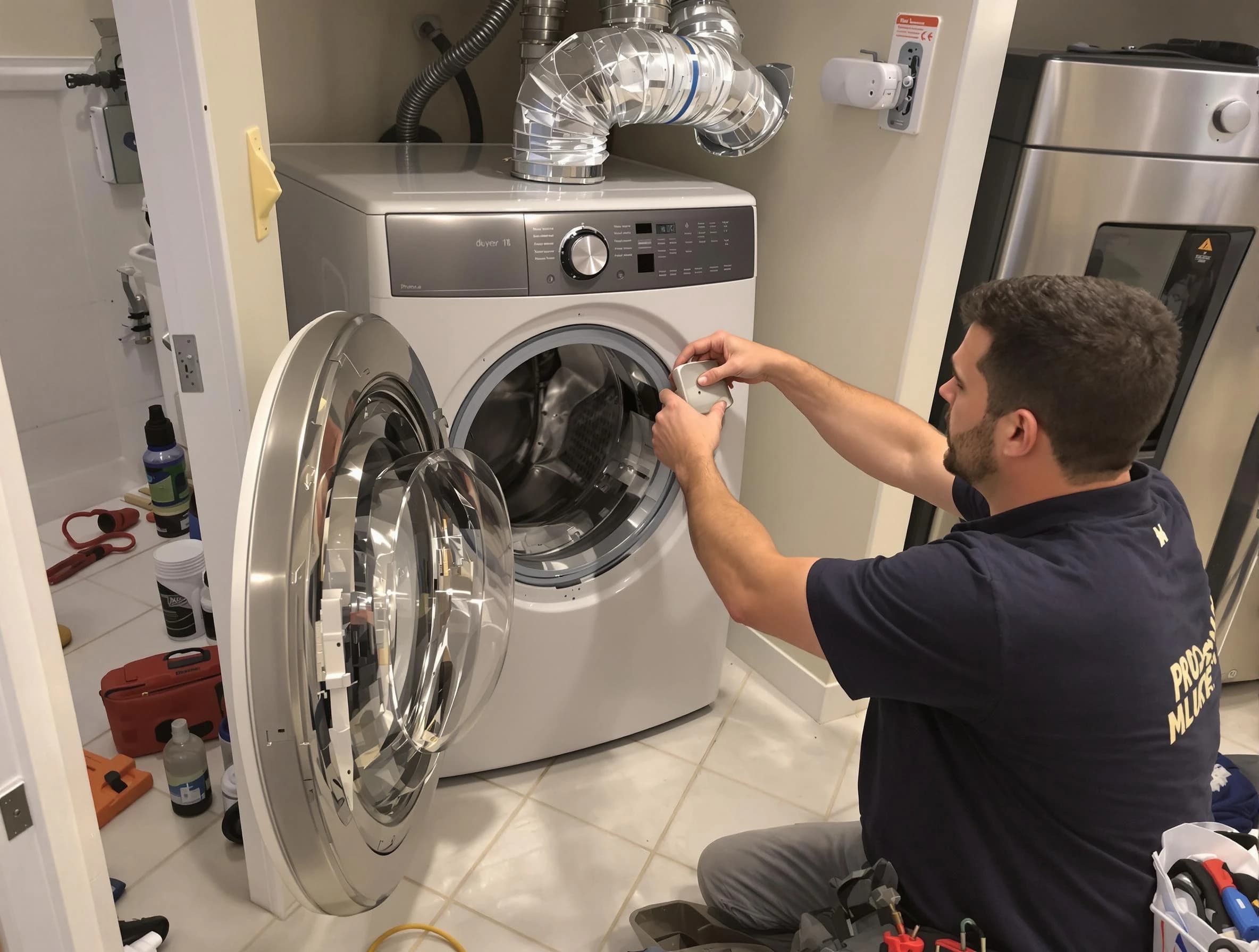 Peters Dryer Vent Cleaning technician performing precise dryer vent hose installation in Peters