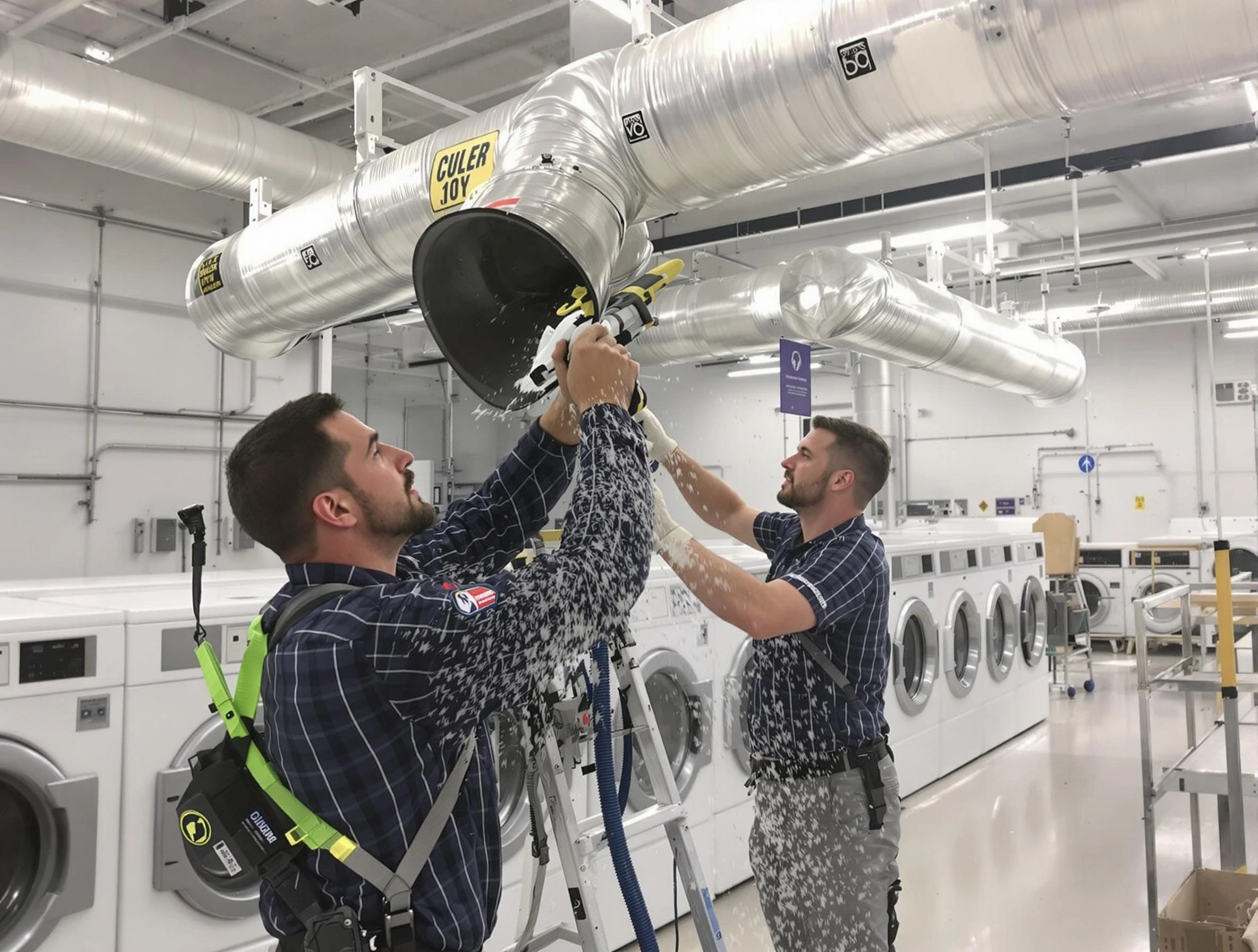 Peters Dryer Vent Cleaning team performing large-scale commercial dryer vent cleaning in Peters
